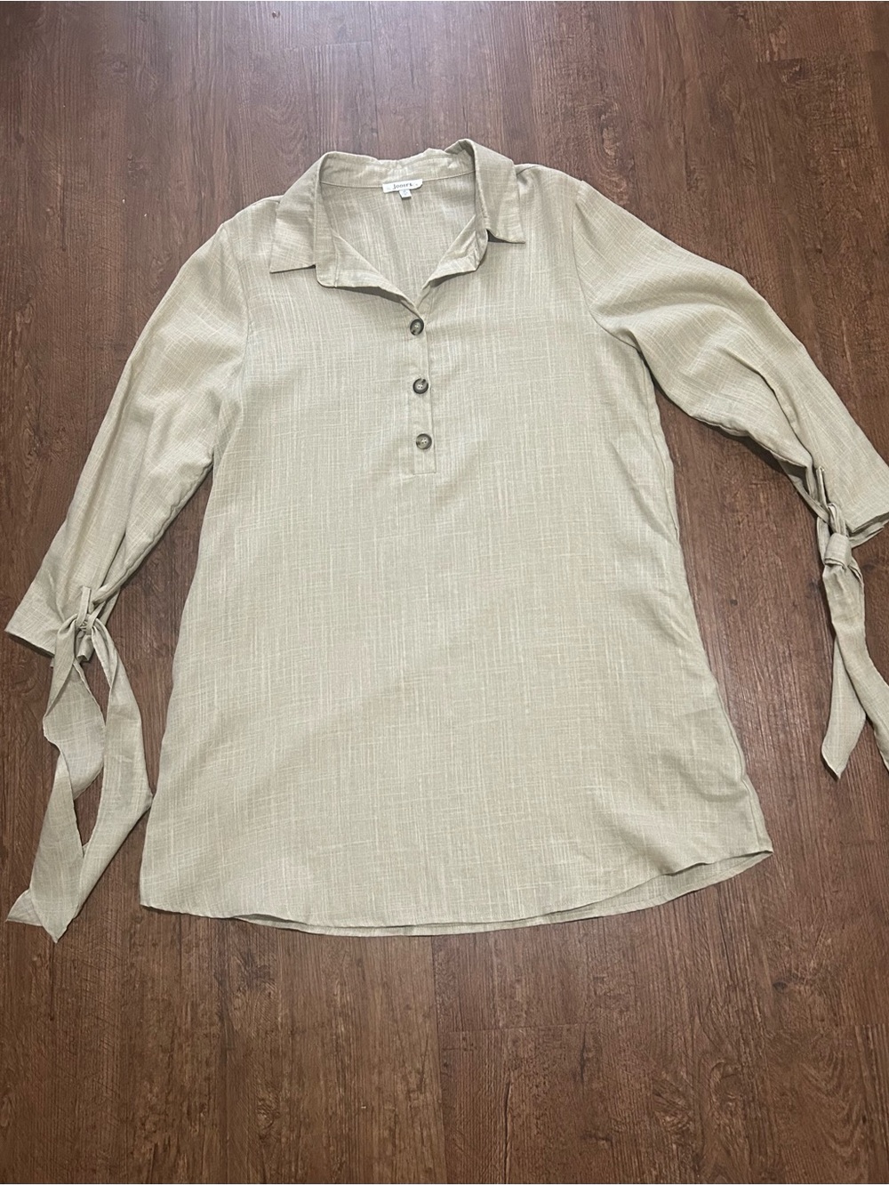 JODIFL Linen and Cotton Blend Button-Front Tunic with Tie Sleeves
